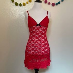 🆕Jessica Simpson Red Floral Lace Chemise Lingerie Slip Sleepwear - Size Small